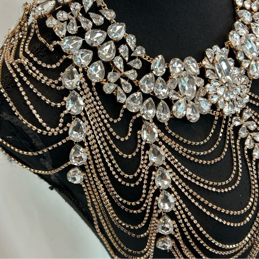 Bridal Luxury Wedding Body Jewelry Crystal Rhinestone Necklace Chains Statement - Picture 4 of 14